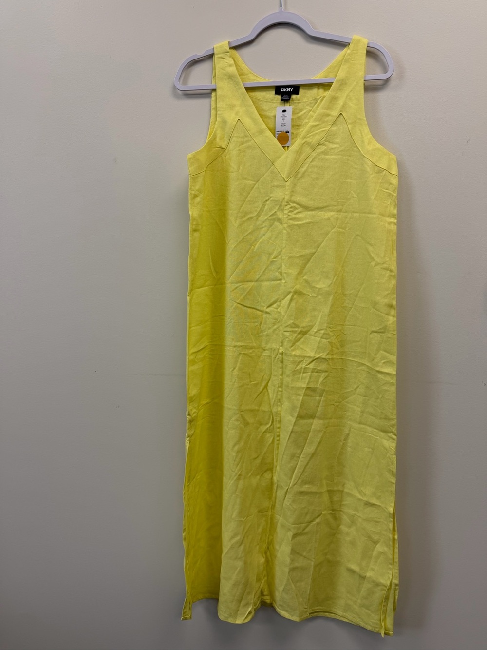 NWT DKNY Bright Yellow Sleeveless V-Neck Linen Maxi Dress Size XS